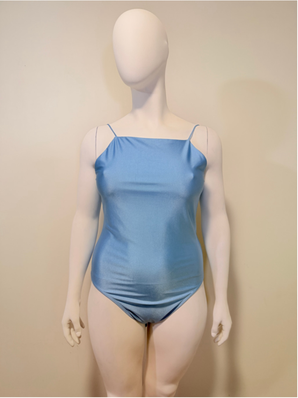 Bar III Women's XL Blue Satin Square-Neck Compression Thong Bodysuit NWT - Picture 3 of 5